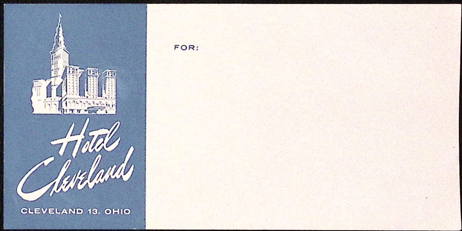 Hotel Cleveland Exterior View Cleveland OH Vintage Luggage Mailing Label  3 x 6