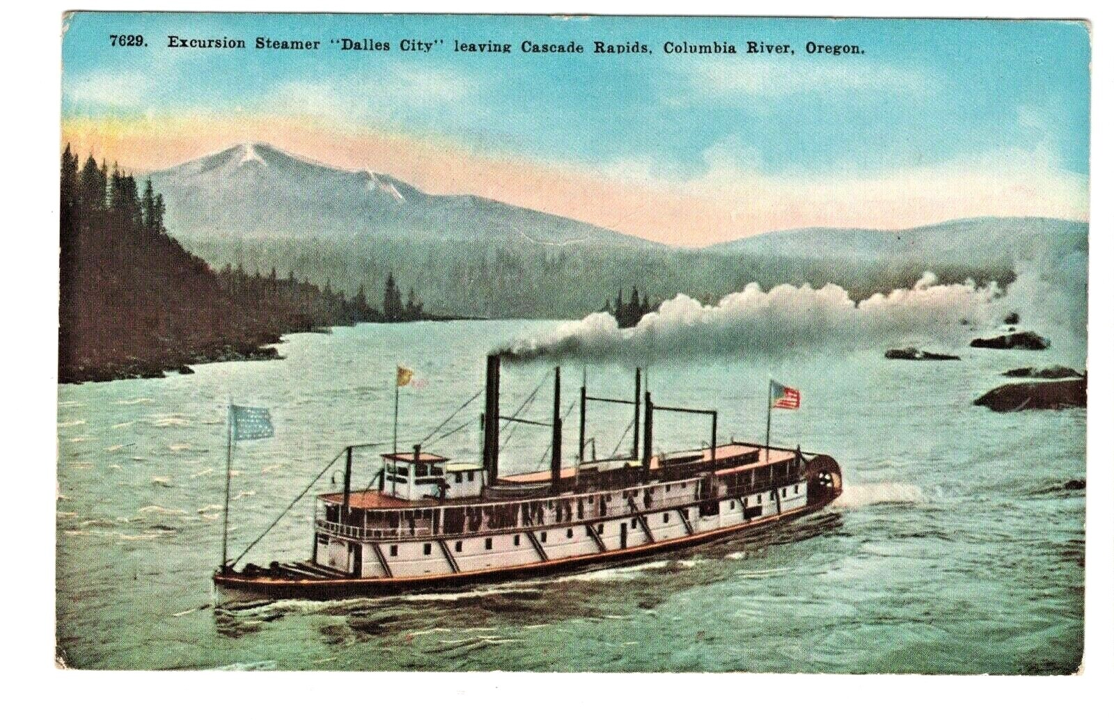 Oregon Excursion Steamer Boat DALLES CITY Vintage Postcard Columbia River Rapids
