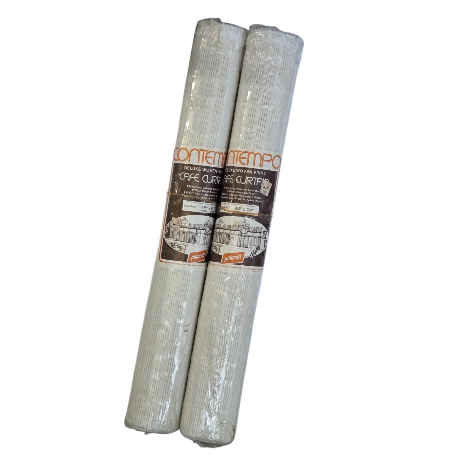 (2) VTG NOS Jencraft Contempo Woven Vinyl Cafe Curtains White 48\