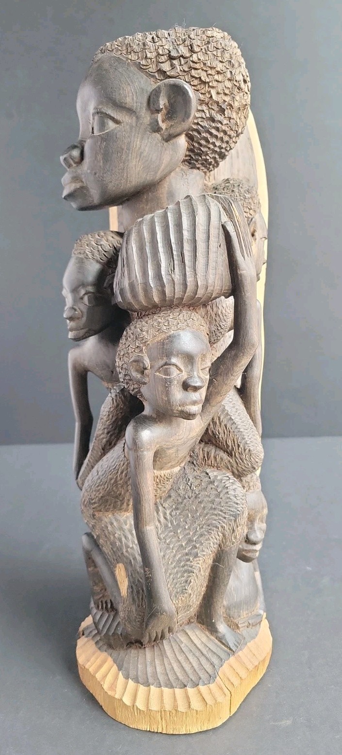 Vtg Kenya Makonde African Blackwood Ujamaa Family Sculpture Hand Carved 12.5\