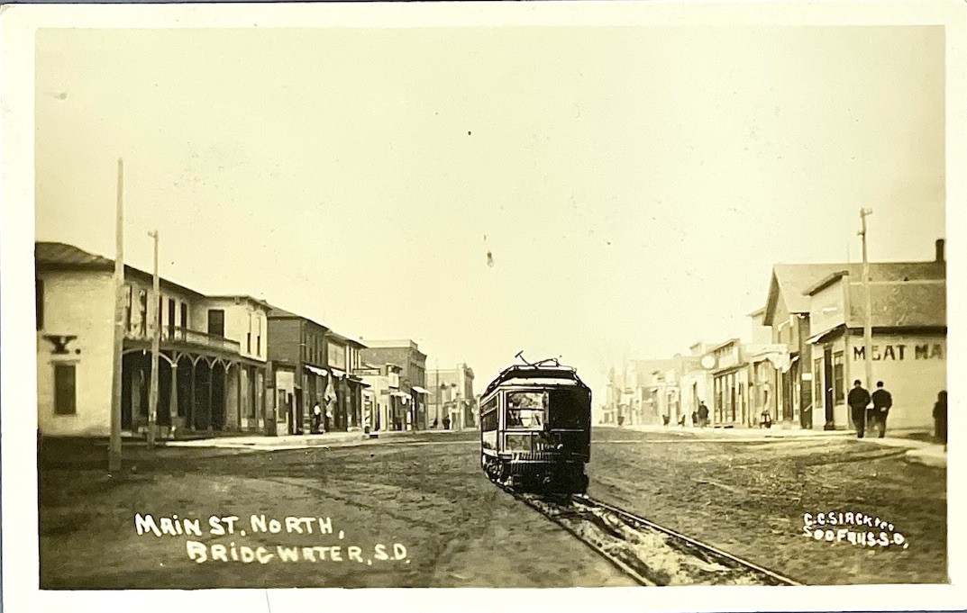 RPPC Bridgewater South Dakota Main Street Streetcar Early 1900s Postcard