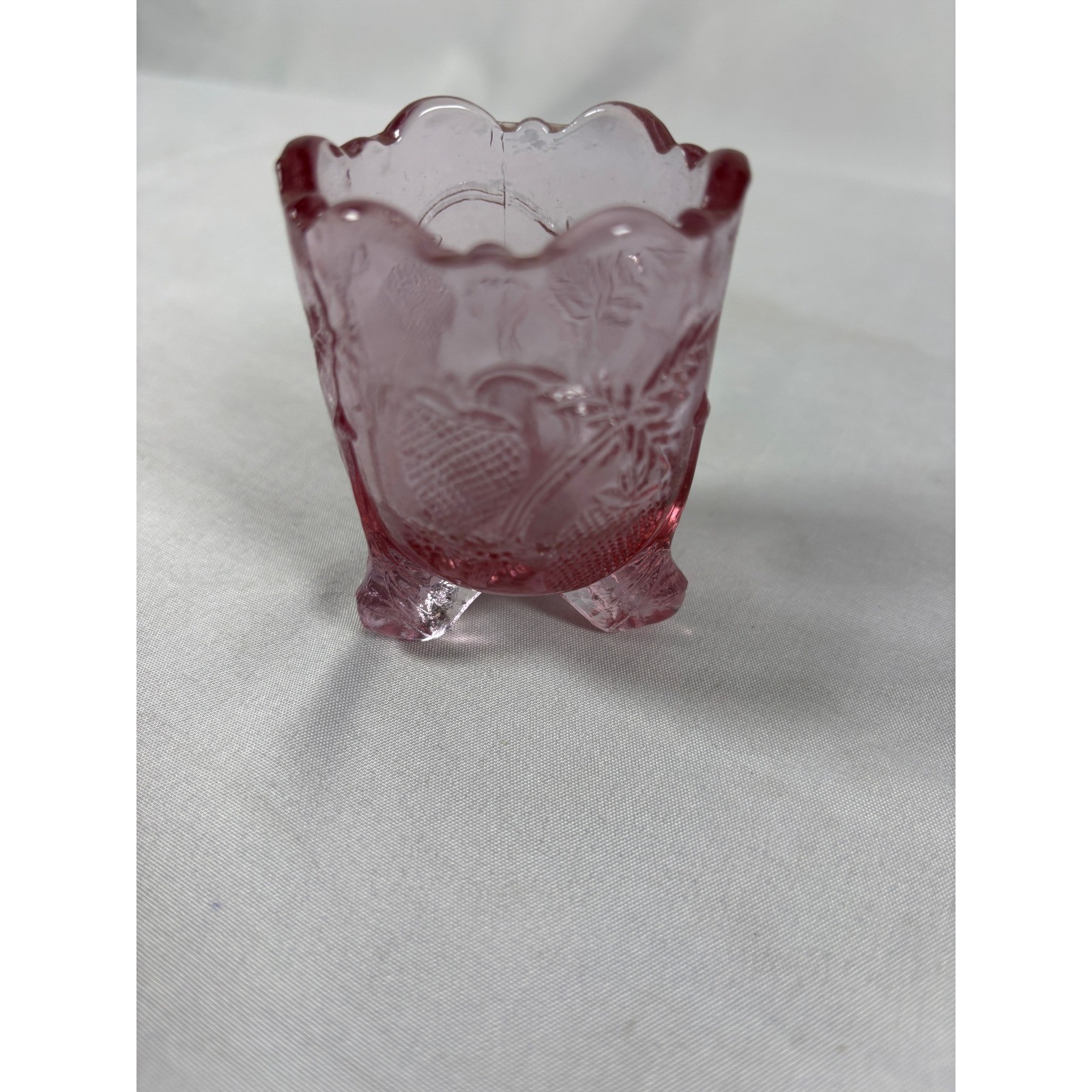 Vintage Pink Depression Glass Pineapple Floral Footed Toothpick Holder Votive