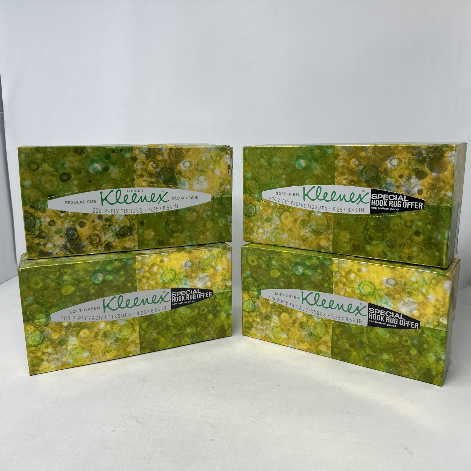 Vtg Kleenex Box Green 1960s Unopened Space Saver 200 Tissues x 4 Boxes 1966 READ