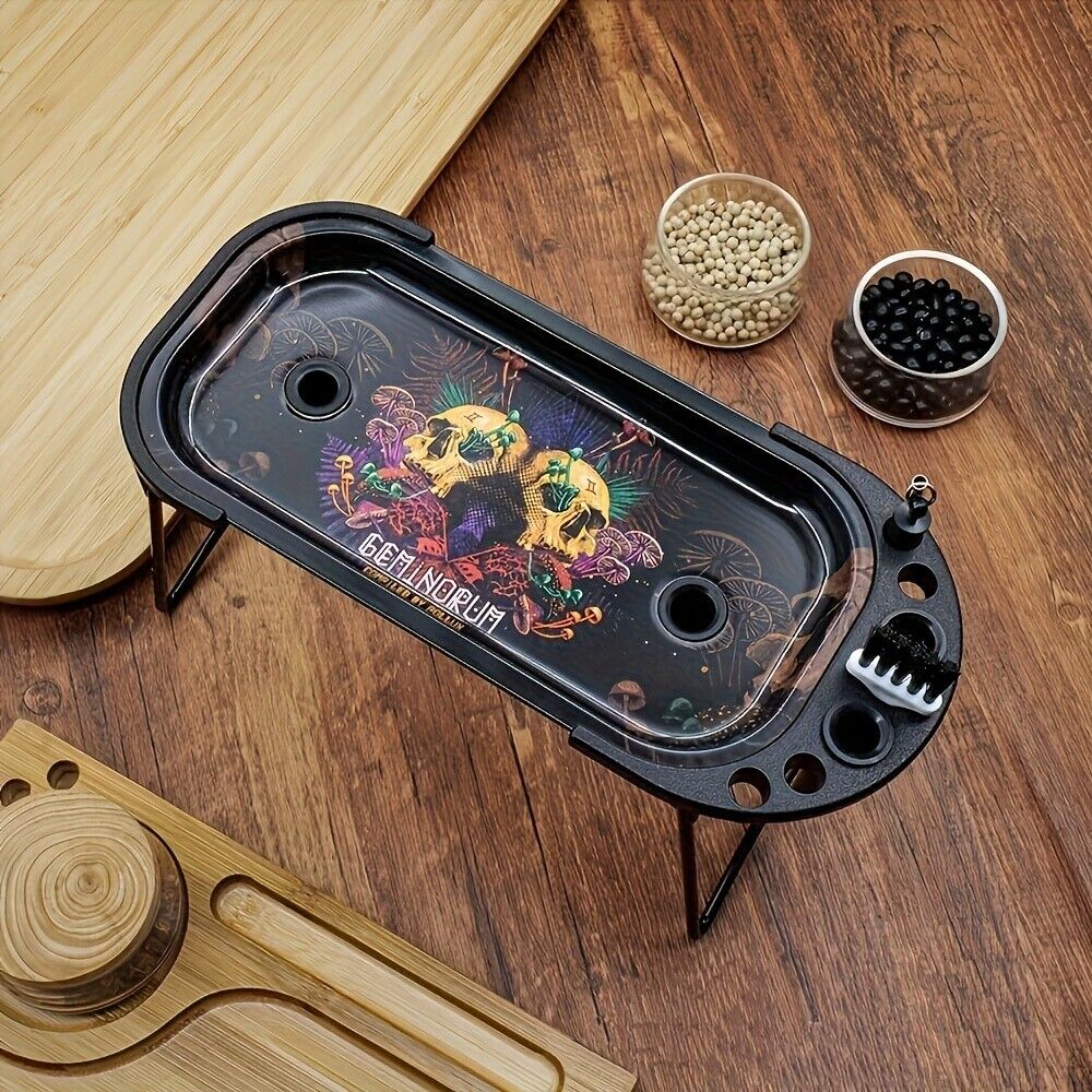 Tinplate Rolling Tray Cone Loader Set, Metal Foldable Stand Rolling Tray Console