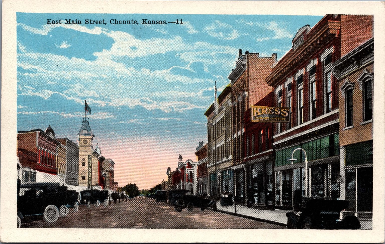 East Main Street Chanute Kansas Kress Store Vintage Postcard E.O. Kropp