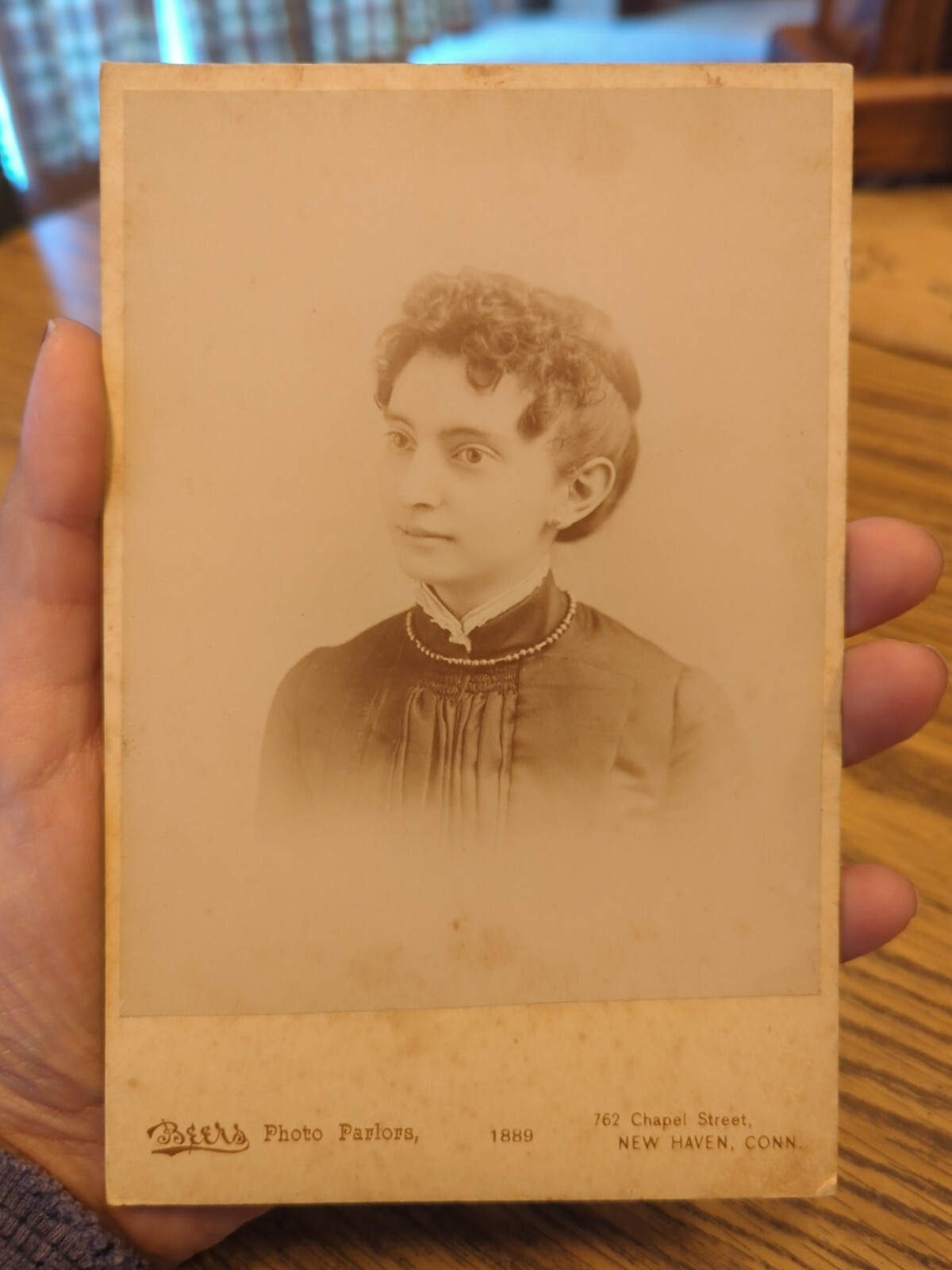Antique 1889 Cabinet Card Photo Victorian Portrait Lady New Haven Connecticut
