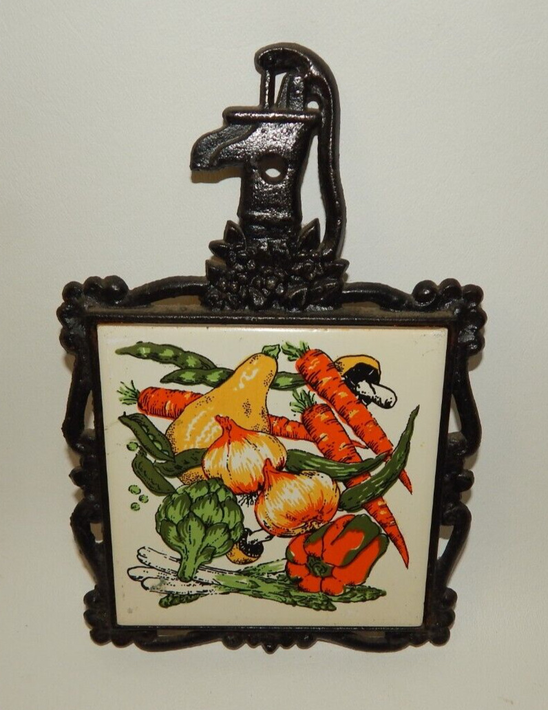 Vintage Cast Iron Mailbox Kitchen Tile Trivet - Summer Vegetables