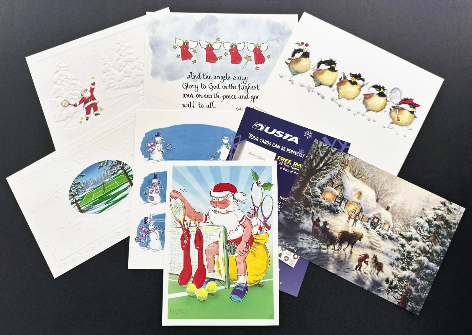 Vintage USTA Christmas Greeting Cards Set of 8 – Tennis Theme – Unused – 7¼\