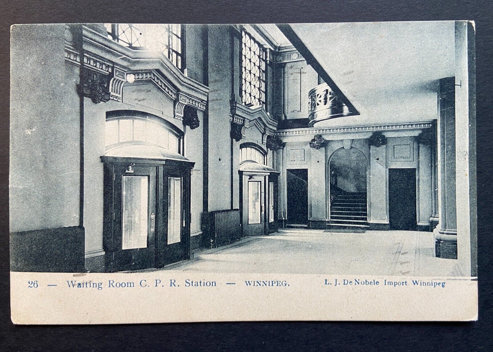 1908 C.P.R. Station Waiting Room Winnipeg, Canada Postcard | Posted