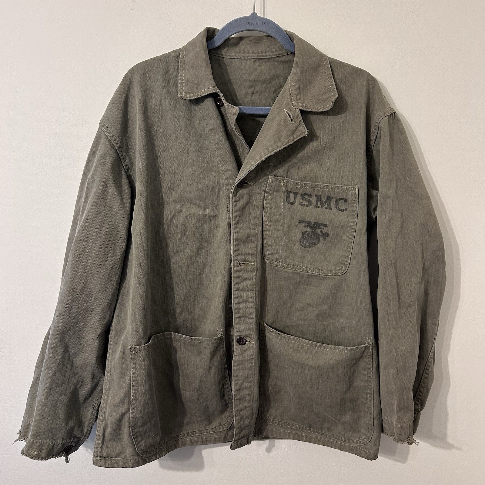 USMC P-41 HBT Herringbone Twill Utility Jacket Vintage 1940s M/L* 1940s WWII Era