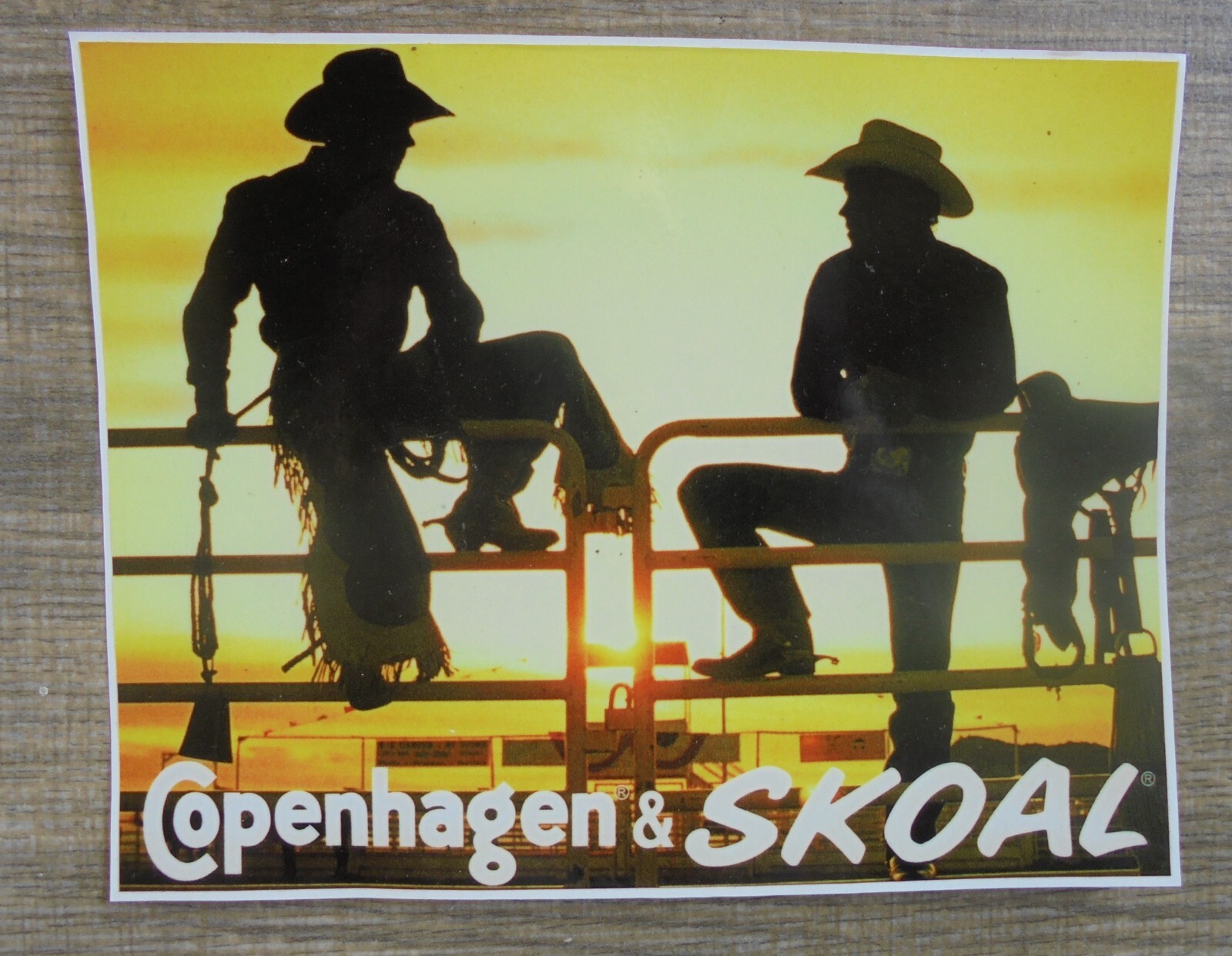 COPENHAGEN/SKOAL 2 COWBOYS ON FENCE ADHESIVE BACK WINDOW STICKER