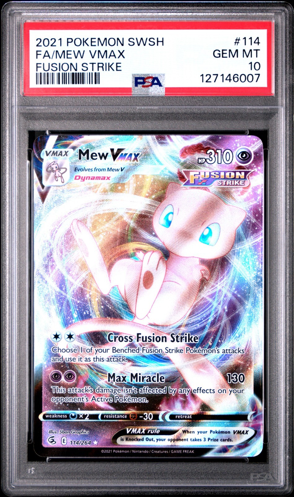PSA 10 2021 POKEMON SWORD & SHIELD FUSION STRIKE #114 FA/MEW VMAX FUSION STRIKE
