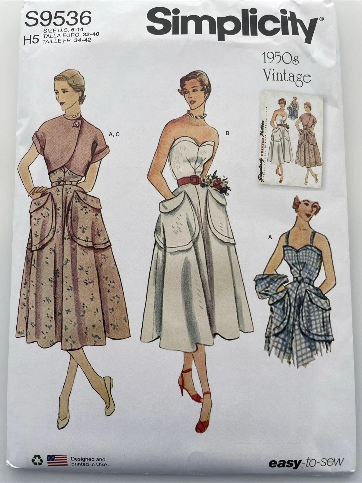 Pattern Simplicity S9536 Vintage 1950s Sundress Bolero Sz 6-14 New Uncut