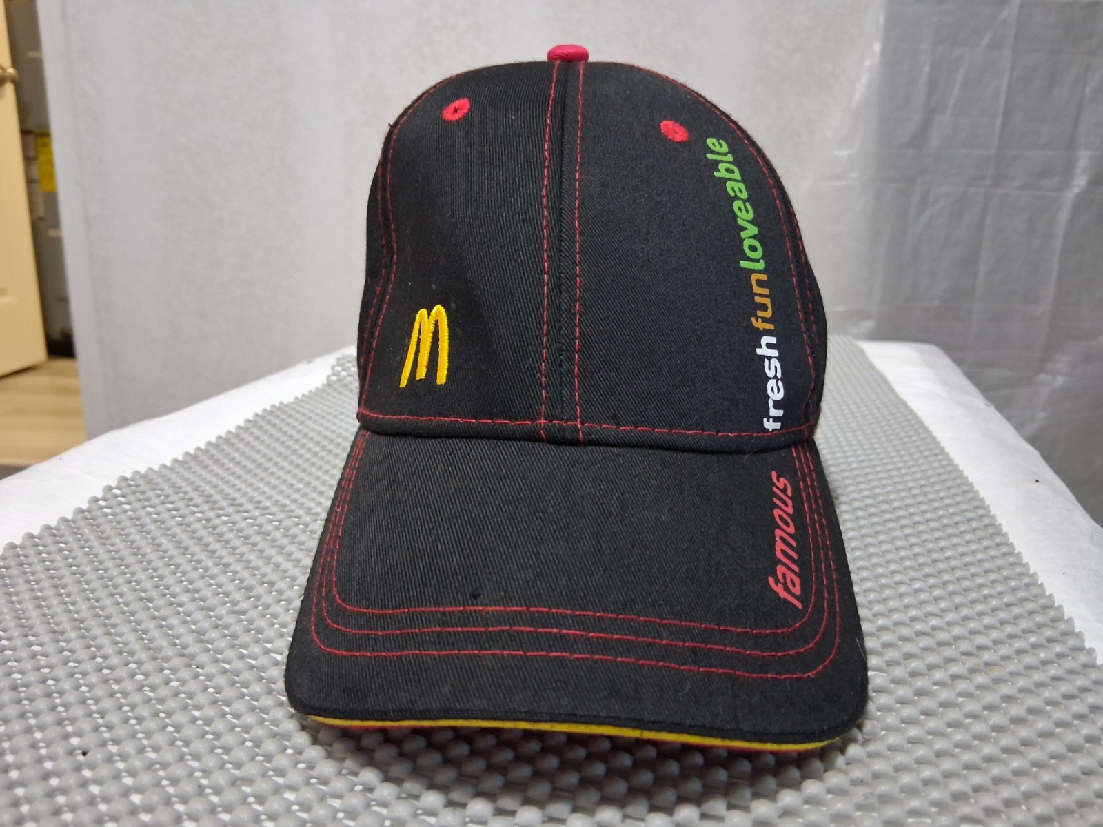 McDonald’s Crew Uniform Hat Black Adjustable Cap Famous Fresh Fun Loveable Crest