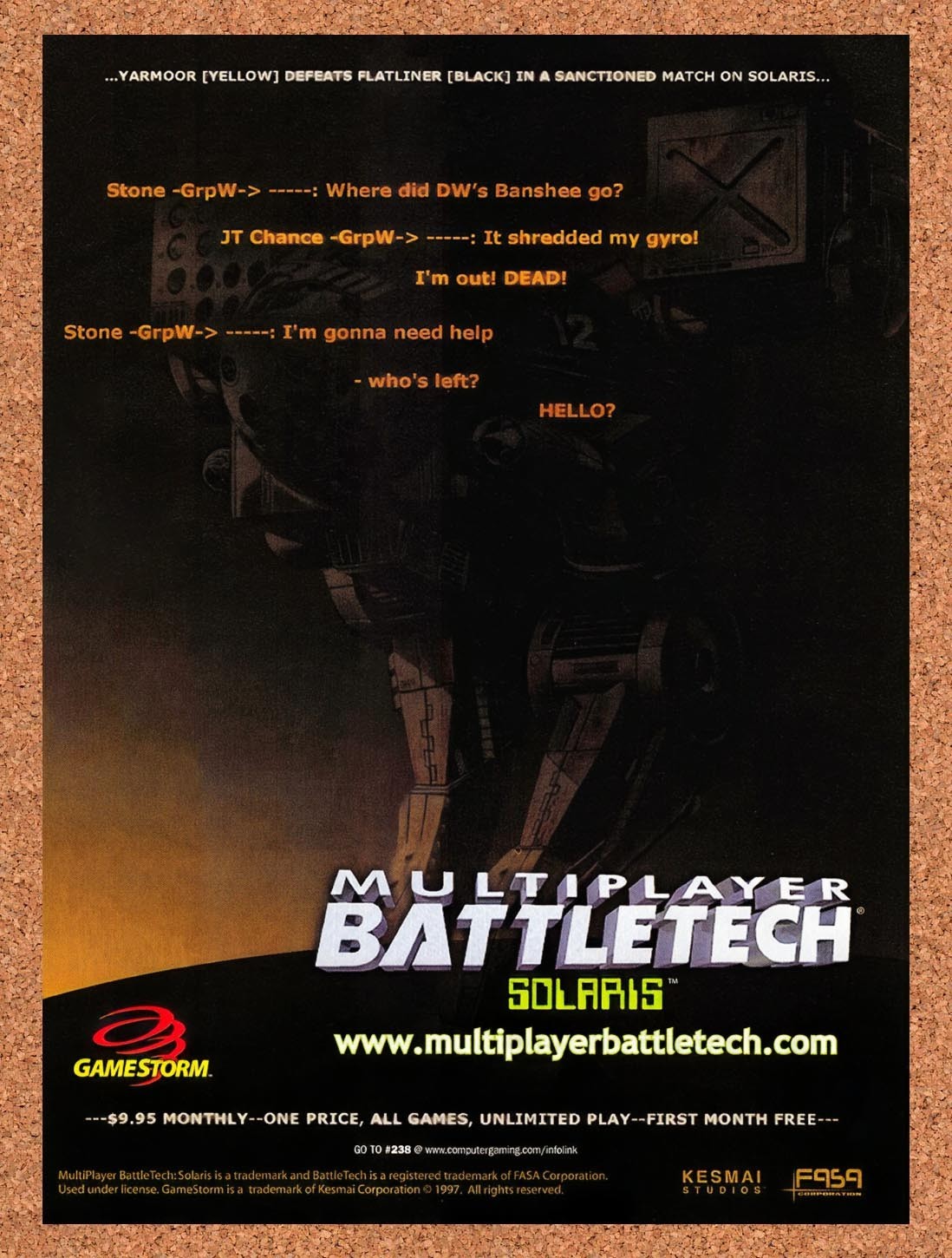 1997 Multiplayer BattleTech Solaris Gamestorm Original Advert / Retro Promo v1