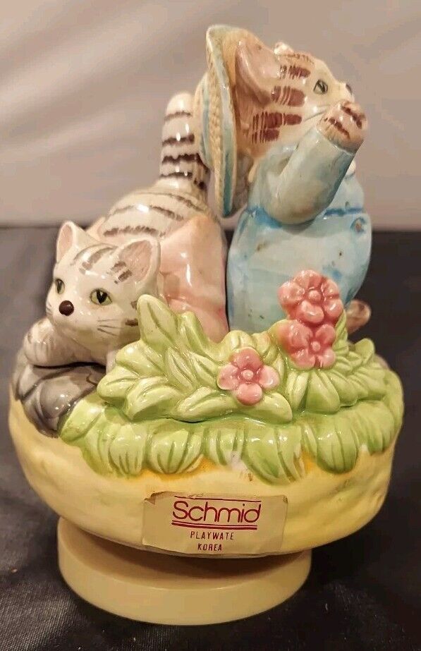 Schmid Tom Kitten and Mittens By Beatrix Potter Music Box Hand Painted 
