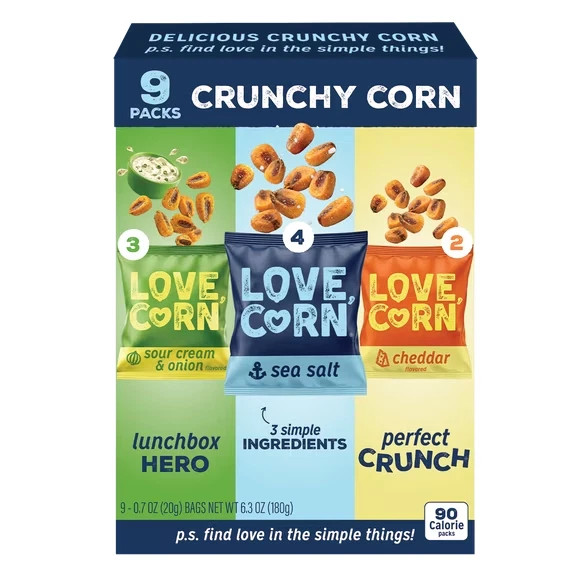 LOVE CORN: 9ct Variety Pack: Sea Salt, Cheddar, and Sour Cream & Onion