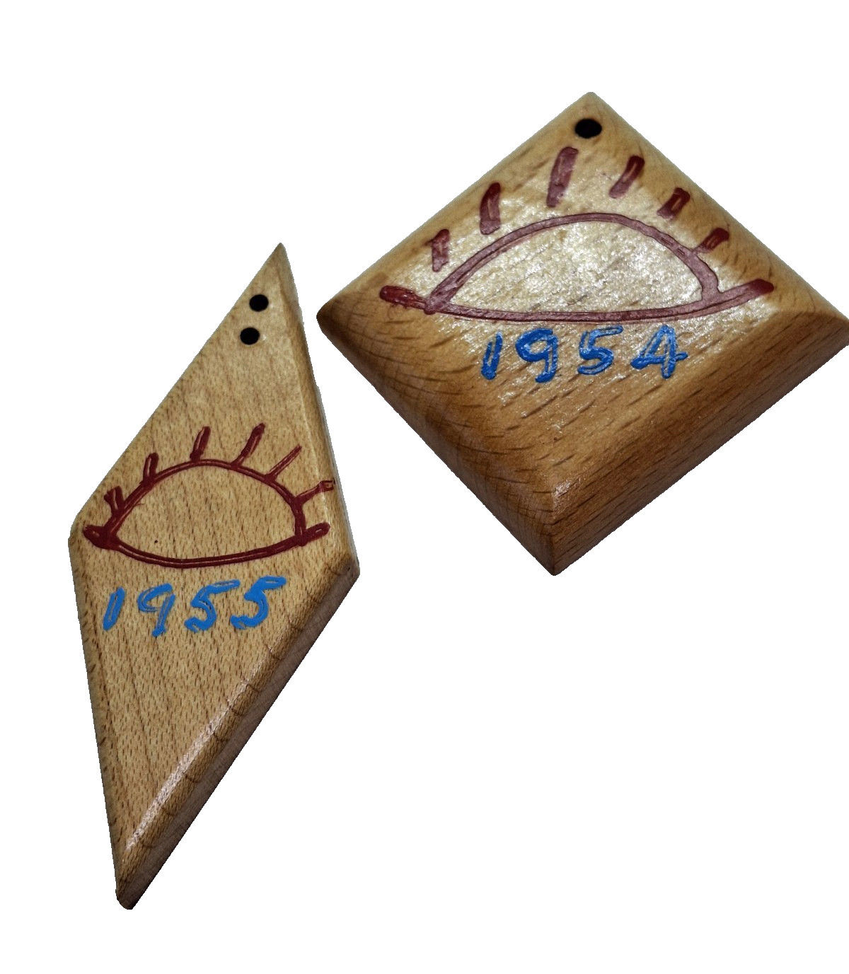 Vintage 1950s Bluebird Campfire Girls Wood Bead Lot of 2 handmade handpainted