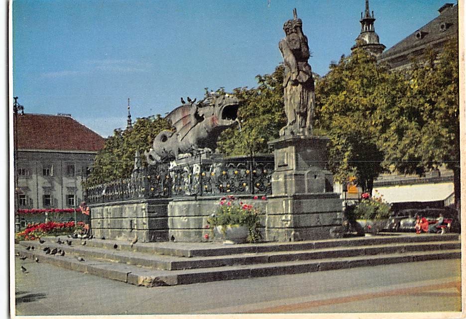Postcard Lindwurm Fountain Neuer Platz in Klagenfurt Austria
