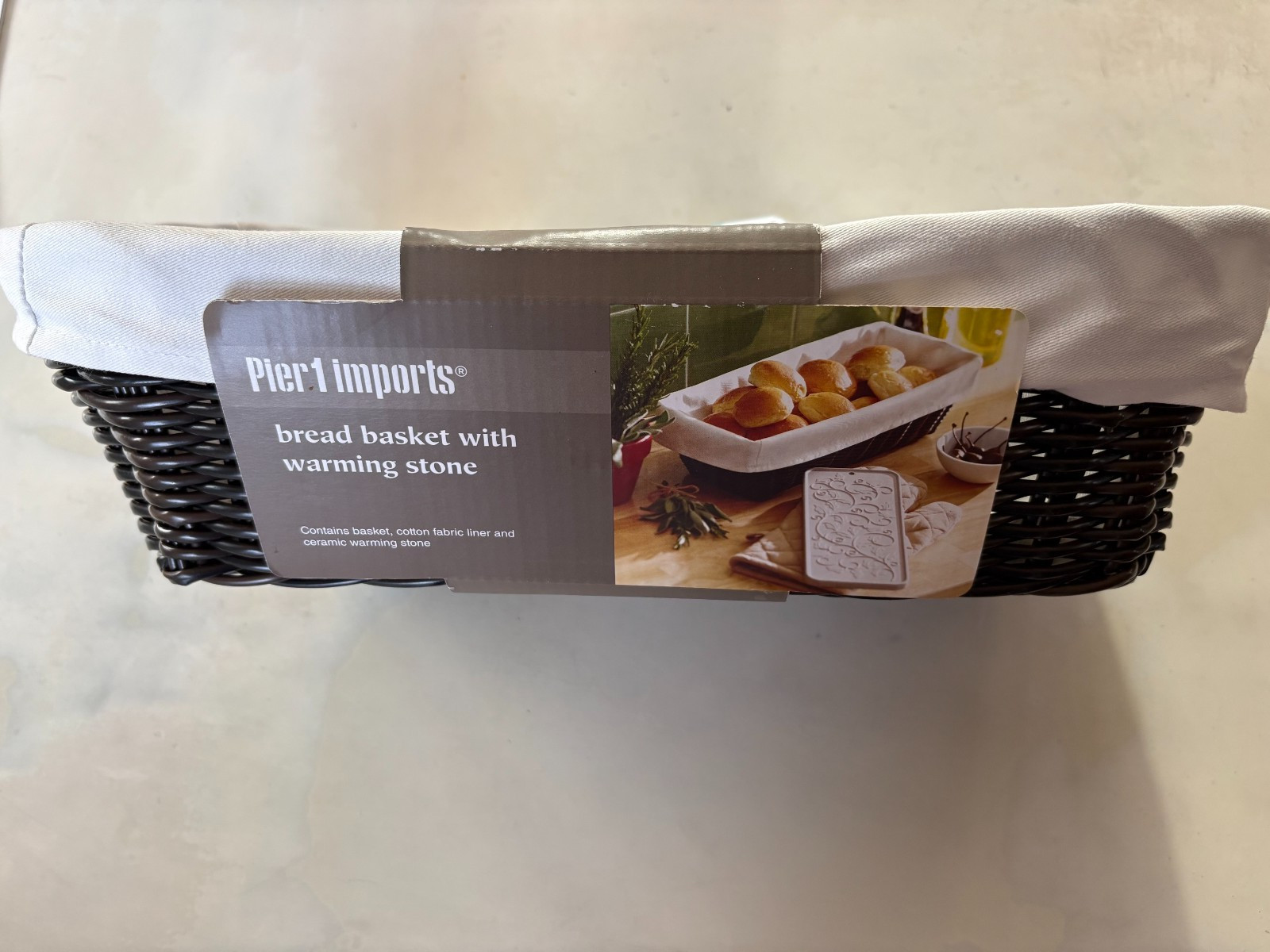 Pier 1 Imports Bread Basket with Warming Stone, New