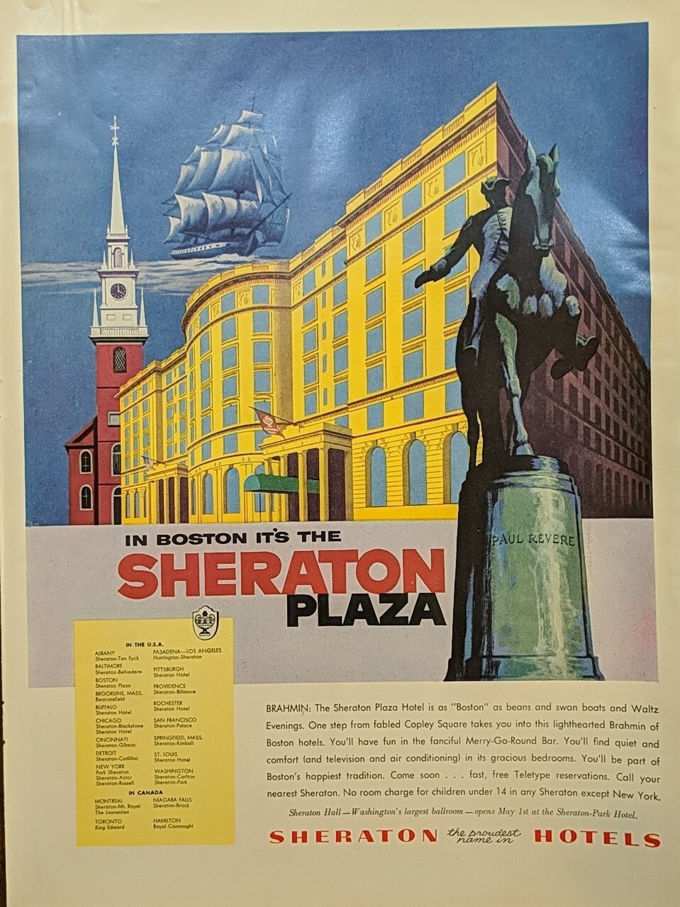 1955 Vintage Boston Sheraton Plaza Fabled Copley Square Bean Town Massachusetts 1955 Vintage Boston Sheraton Plaza Fabled Copley Square Bean Town Massachusetts