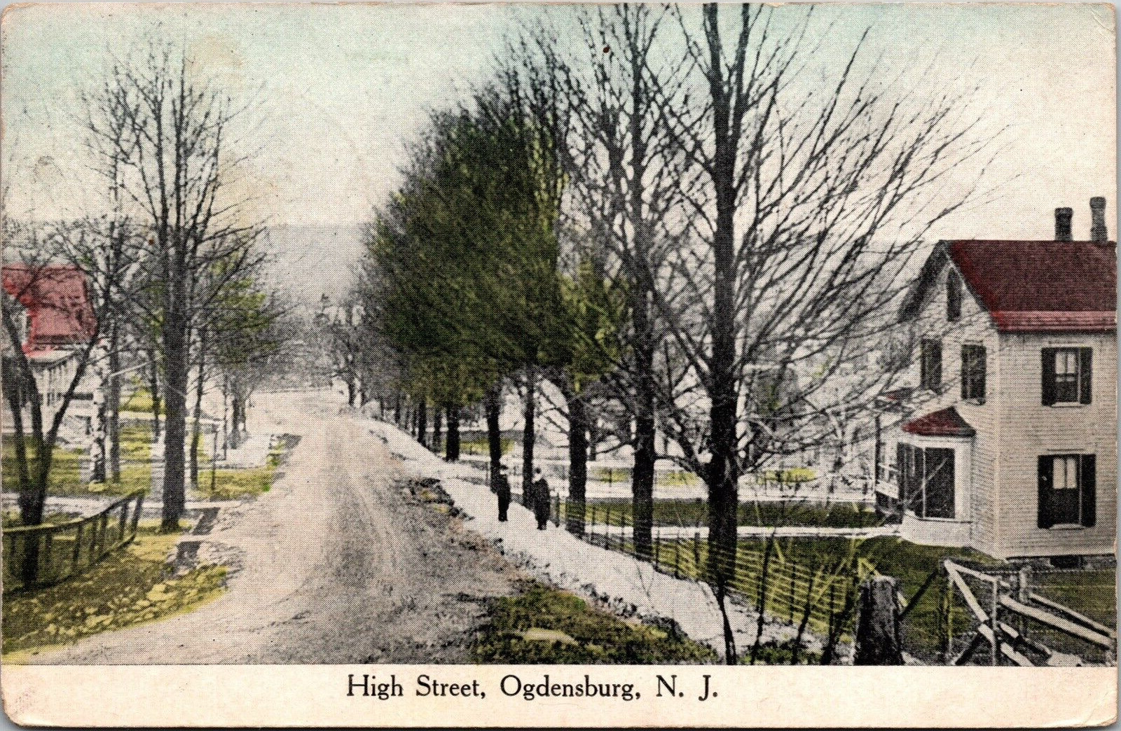 Postcard High Street Winter Scene Ogdensburg New Jersey