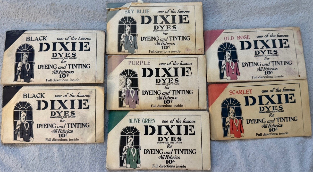 Antique 1920’s LOT(7) Dixie Dyes Envelopes - Sky Blue, Purple, Old Rose, Scarlet