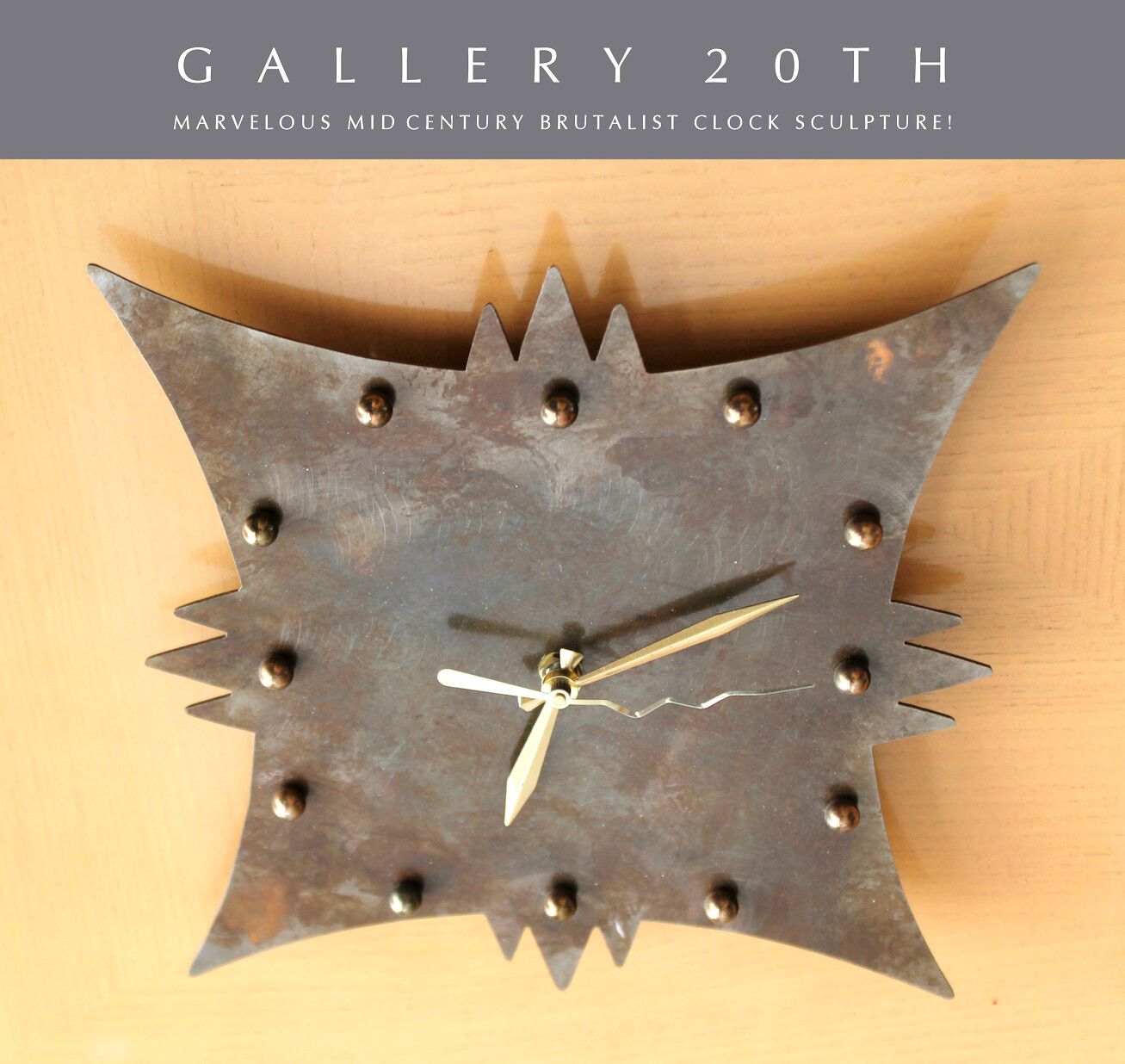 RARE CUSTOM MID CENTURY MODERN ART BRUTALIST WALL CLOCK BERTOIA VTG 50's BOHO