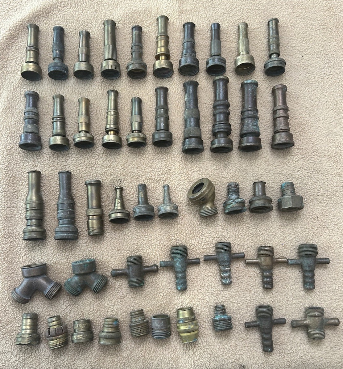 Antique /Vintage Brass Hose Nozzles & Fittings Lot 47 Pieces Great Collection