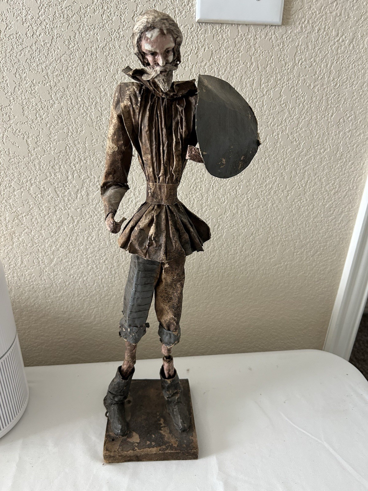 Antique Don Quijote Metal and Paper Sculpture 