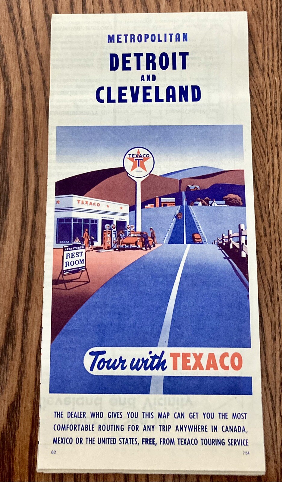 1954 Texaco Road Map of Detroit and Cleveland NOS