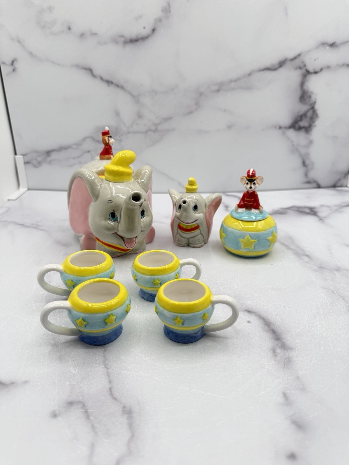 Vintage Disney Dumbo Ceramic Tea Set 7 Piece Complete Unused in Box