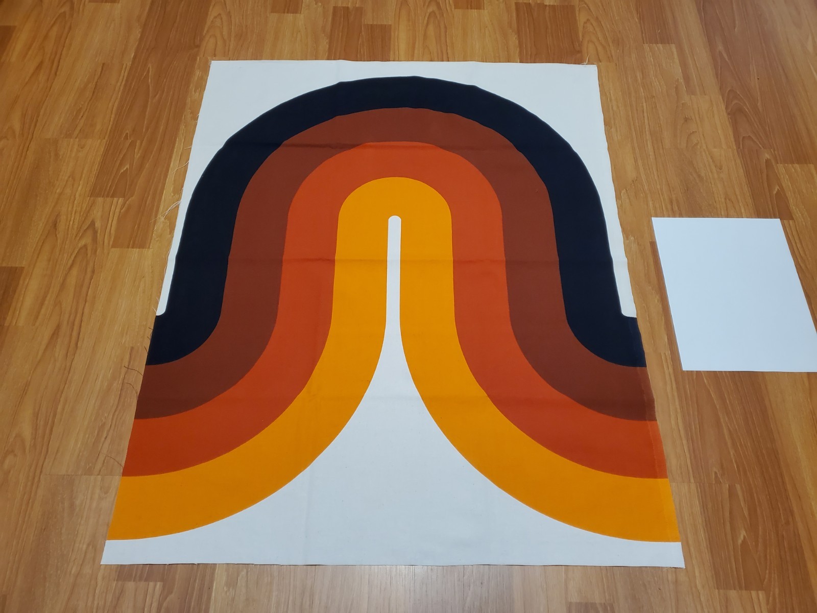 RARE Vintage Mid Century retro 70s Org Brn Blk Lrg Tampella Curve Wave Fabric RARE Vintage Mid Century retro 70s Org Brn Blk Lrg Tampella Curve Wave Fabric