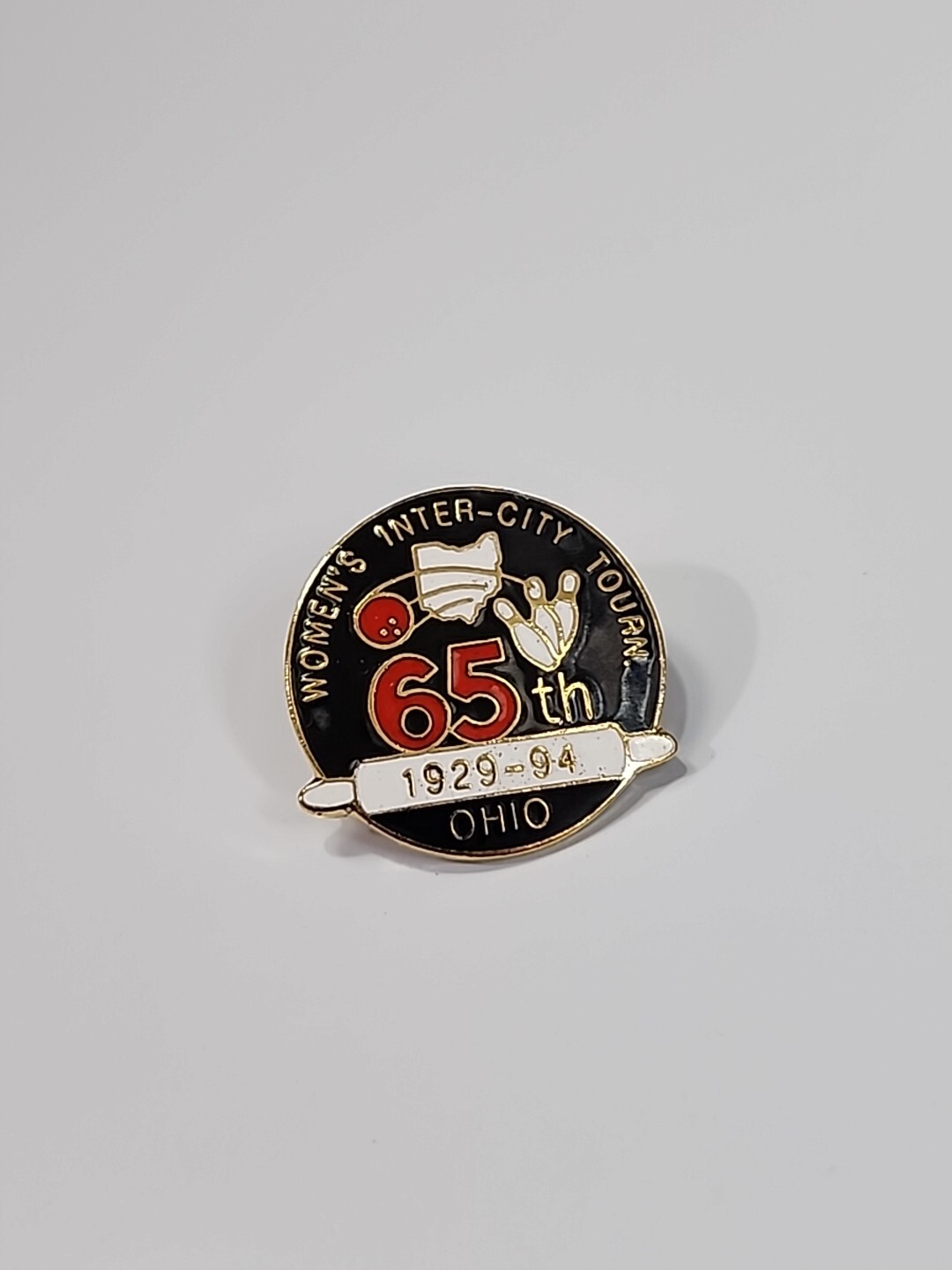 Ohio Women's Inter-City Tourn. Lapel Pin 65th 1929-94 Bowling Tournament