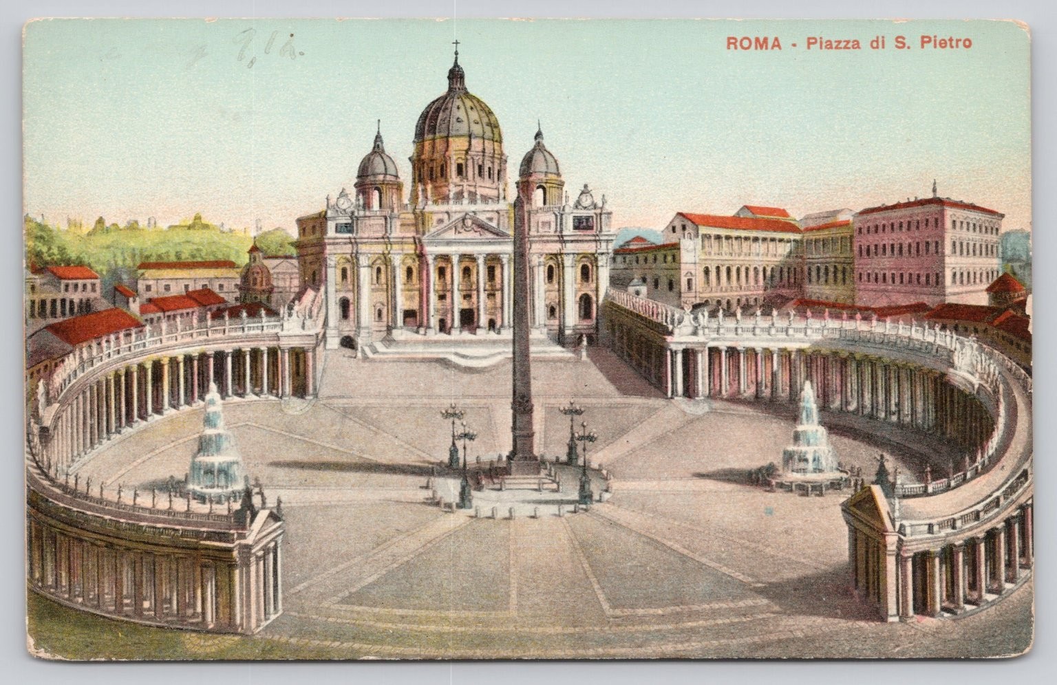 Vintage Postcard Rome Italy Vatican St. Peter\'s Square Piazza S. Pietro Basilica