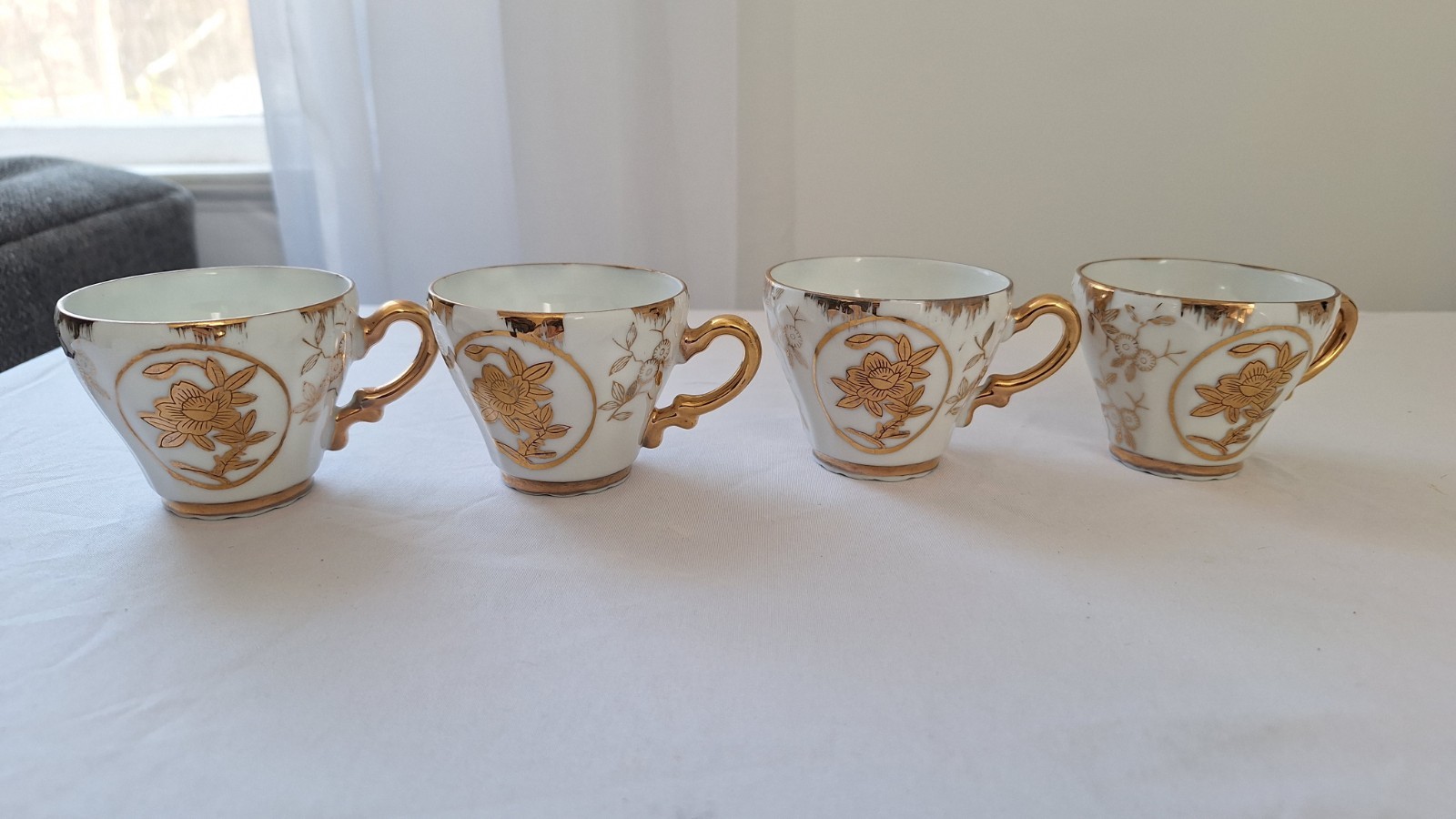 Sterling China Japan Demitasse Cups Set of 4 Floral Gold Gilt Vintage Espresso