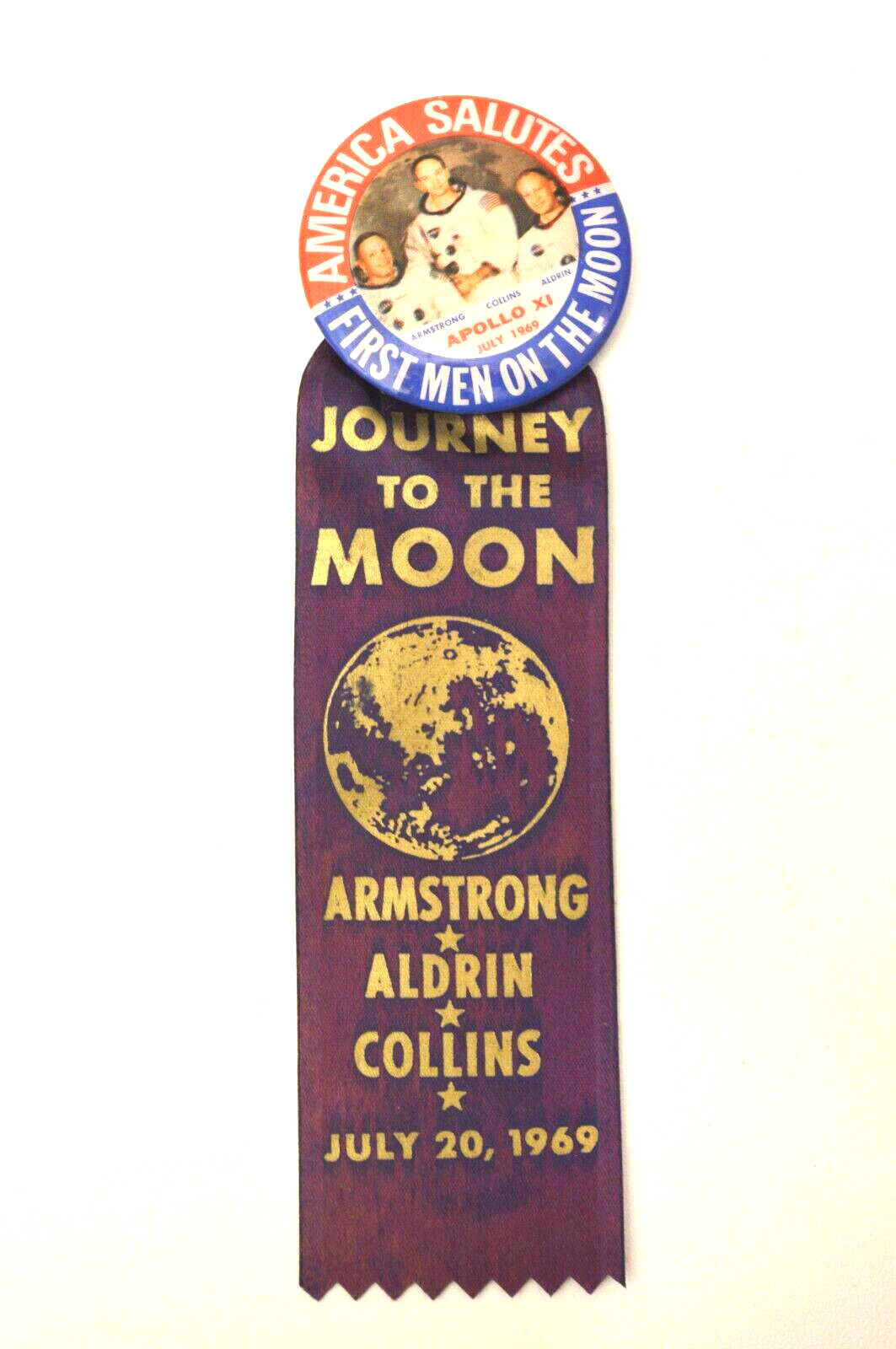 1969 America Salutes FIRST MEN ON THE MOON Pin & JOURNEY Ribbon APOLLO XI