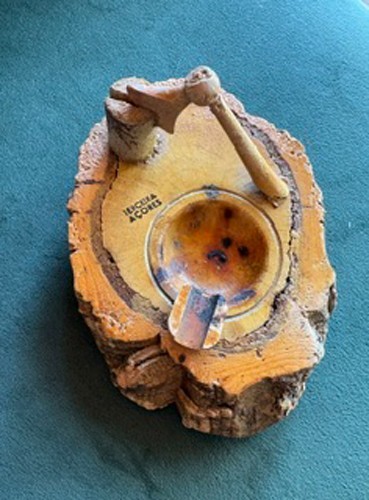Vintage Hand Carved Wood Terceira Acores Ashtray Tobacciana with Axe