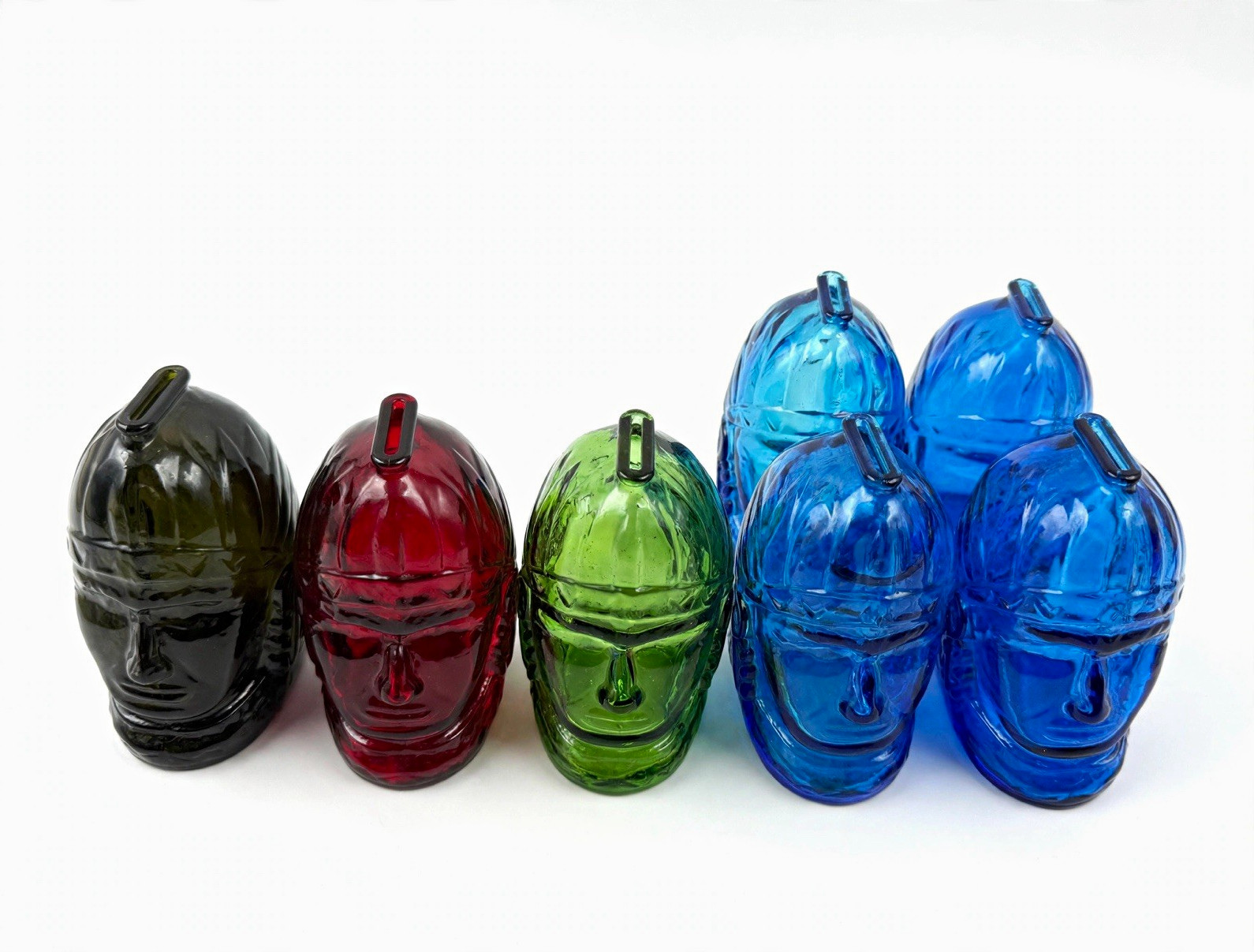 Lot of 7 Vintage Wheaton Glass Indian Head Chief Coin Banks
