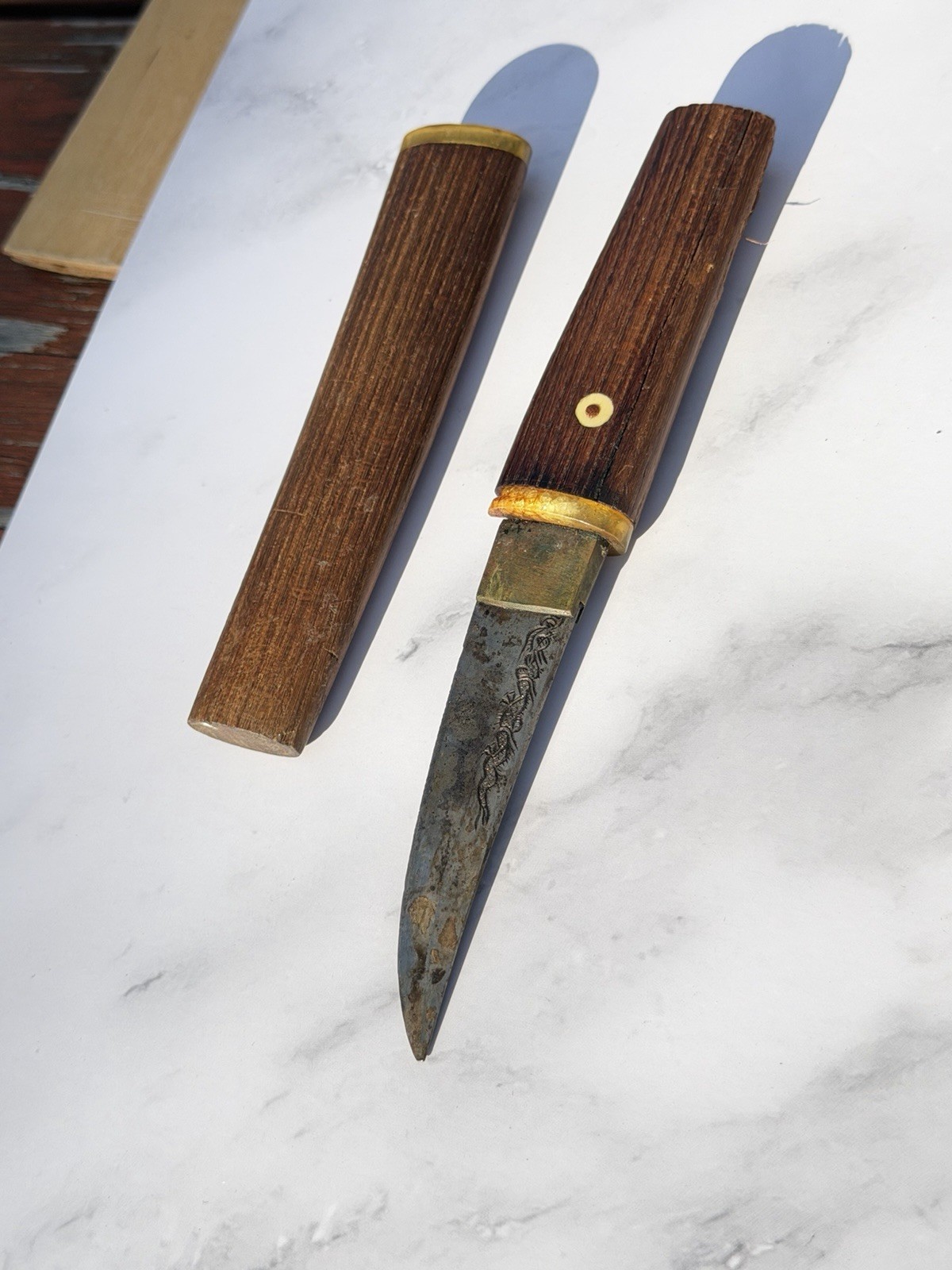 Antique Japanese Meiji Era Tango Kailey Knife With Dragon Engraving ￼￼