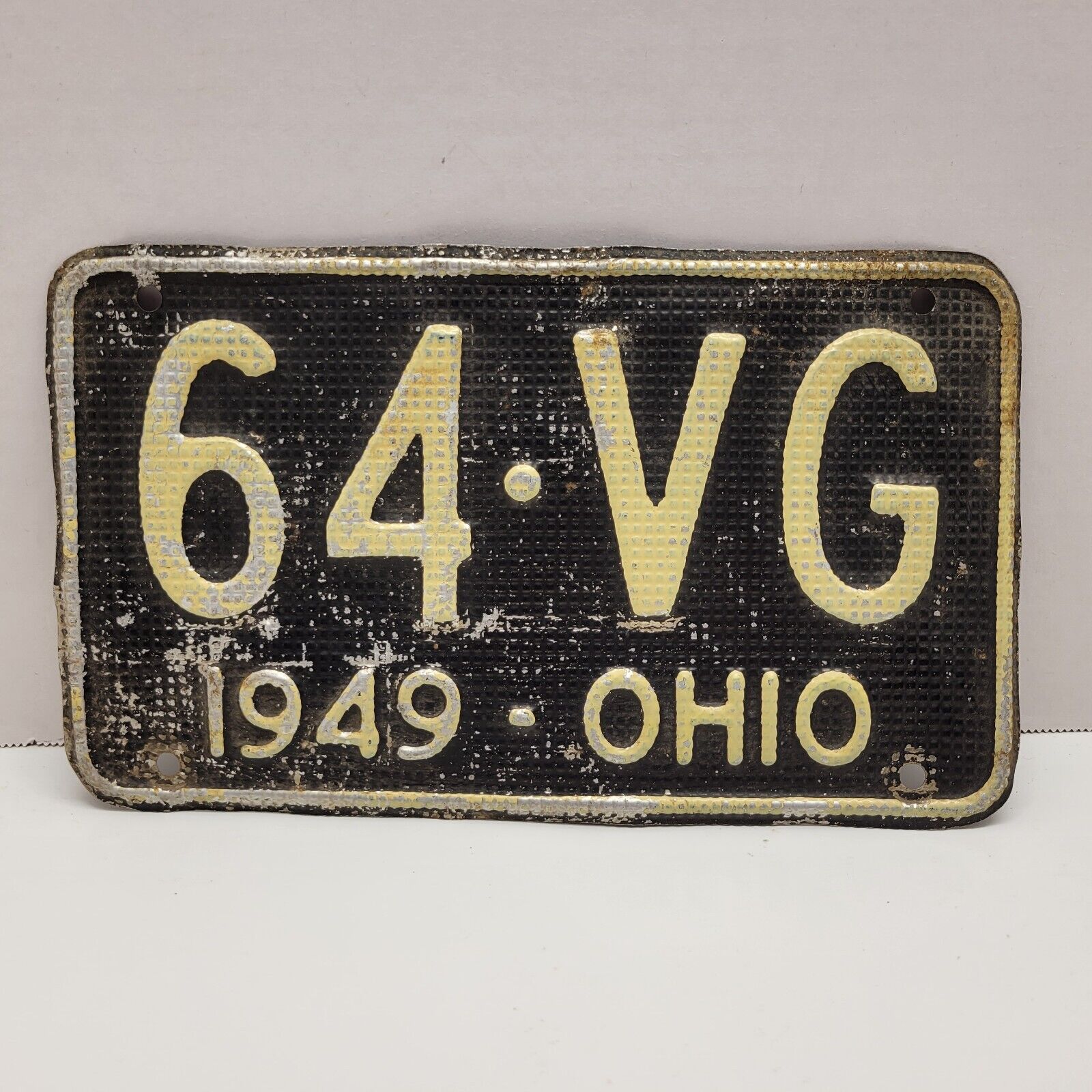 VTG 1949 Ohio License Plate Tag 64 VG Aluminum Waffle Original Paint Low Number