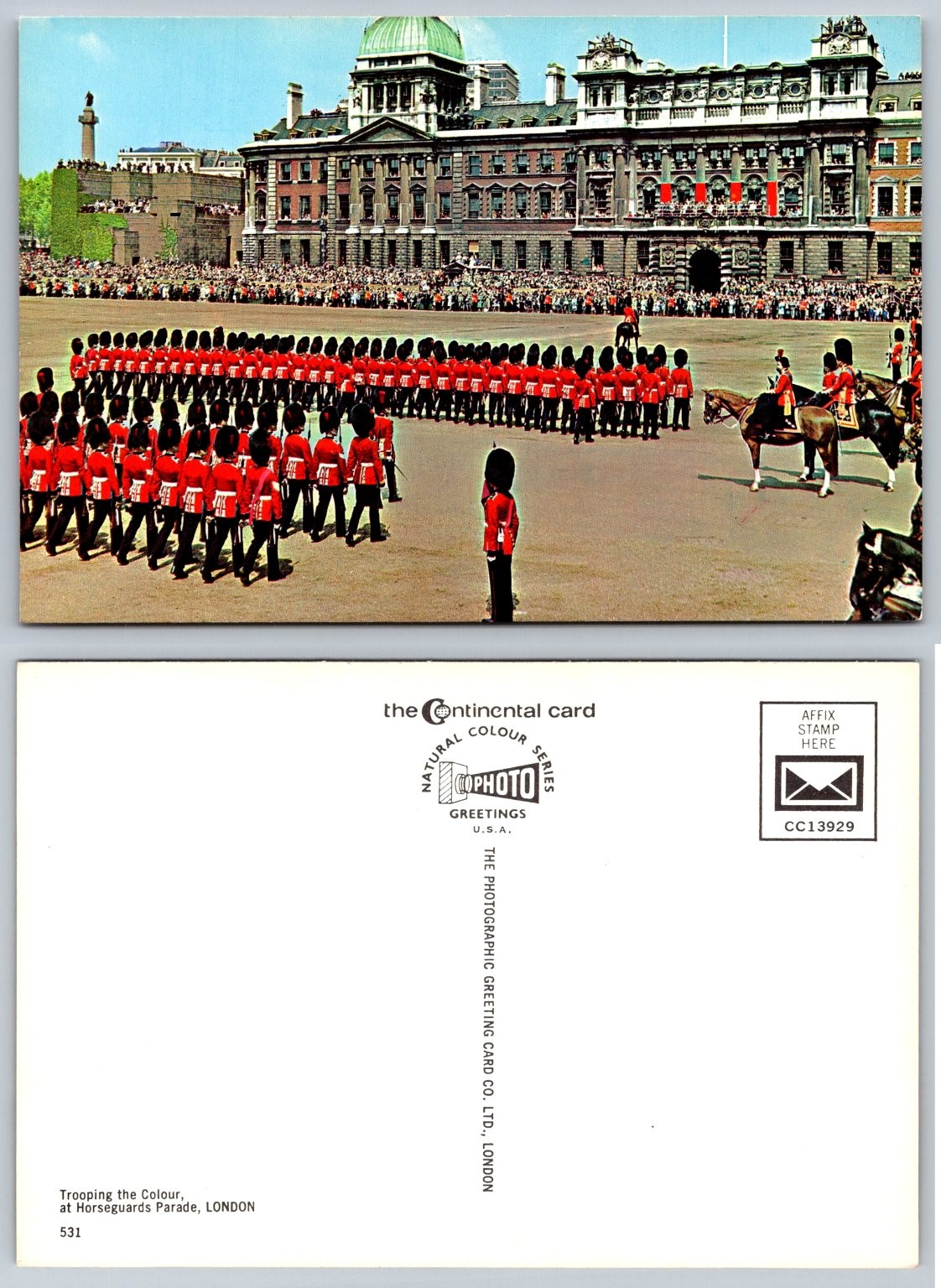 Vintage Trooping the Colour Horse Guards Parade London Postcard