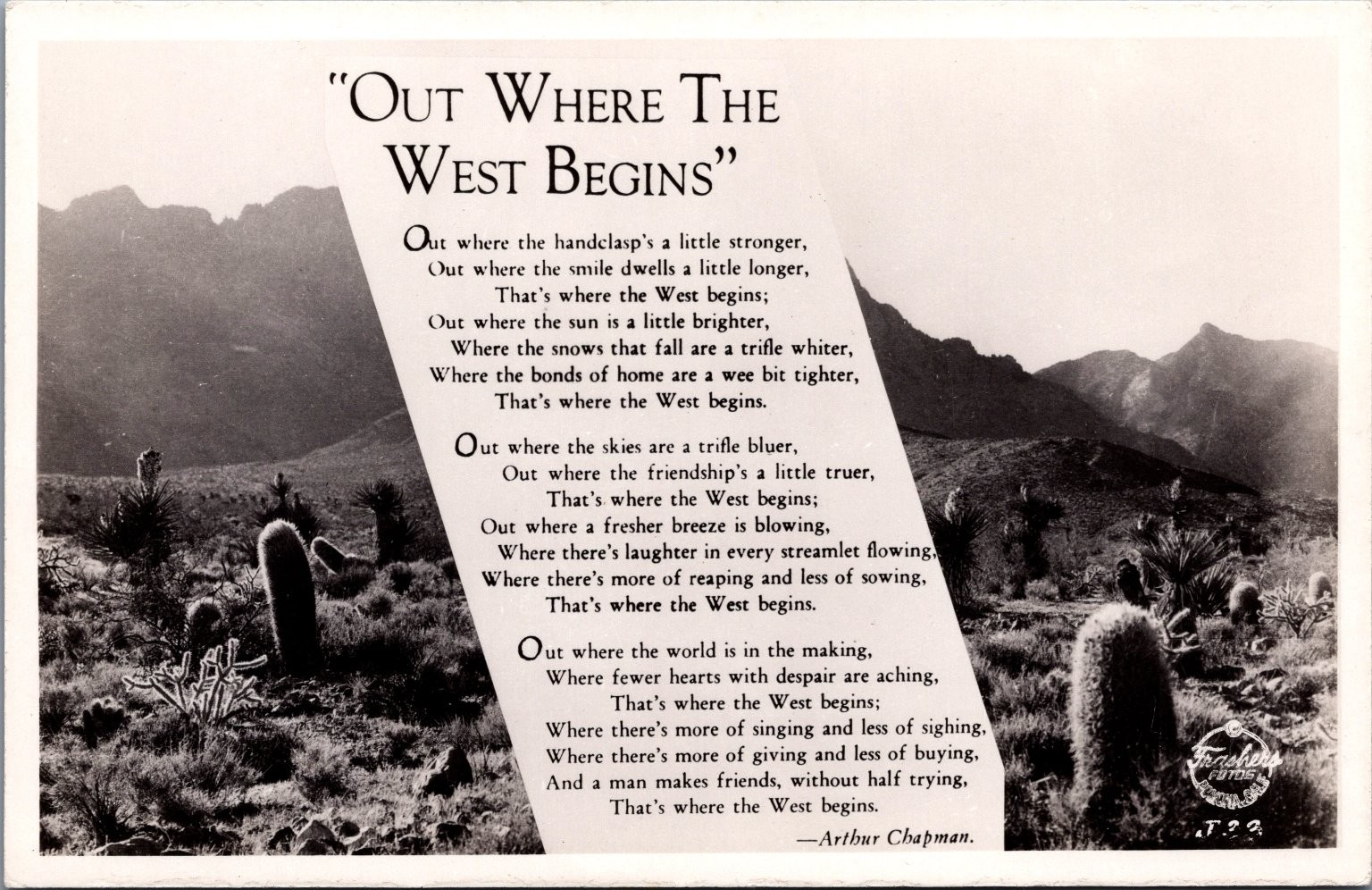 Out Where The West Begins Poem Fred Harvey Postcard Desert Cactus J.22
