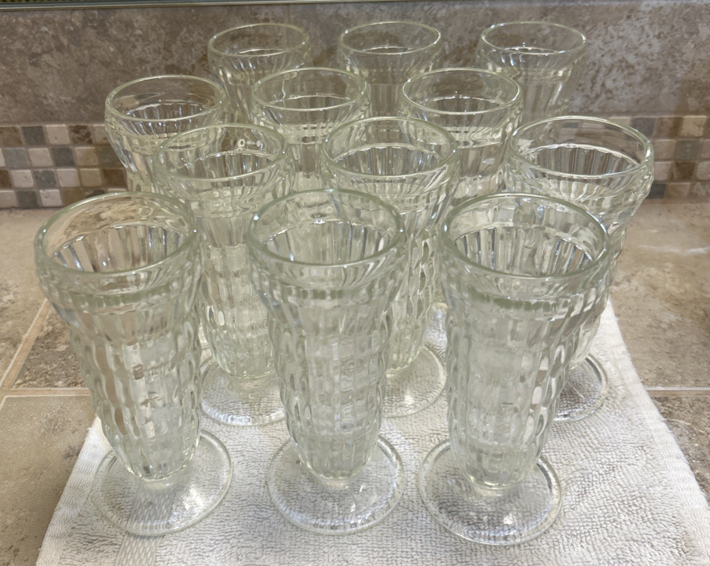 Vintage Jeannette Glass Parfait Dish Boxed Set 12 Clear Ribbed 5.5\