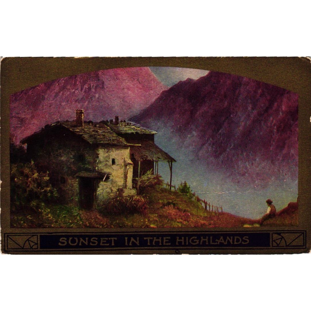 Antique Postcard Sunset in the Highlands Mountain Landscape AR Logo Simla CO