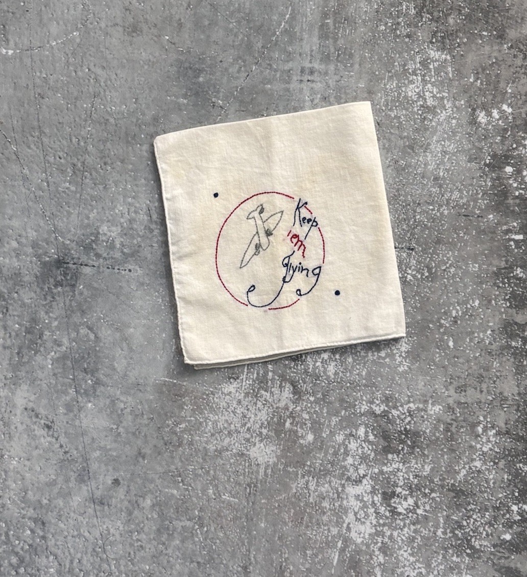 Vintage WW2 Keep Em flying Chain Stitched Handkerchief. Airplane