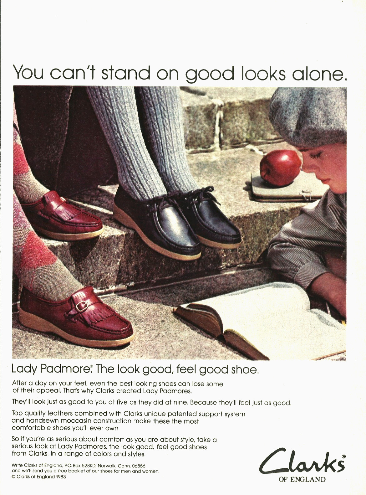 1983 Clarks Of England Lady Padmore Women's Shoe Fashion Style vintage Print AD