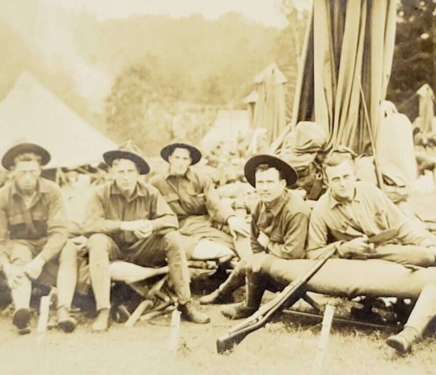 1915 RPPC Real Photo Postcard Squad 4 Baltimore Maryland WWI Men Rifle Tents