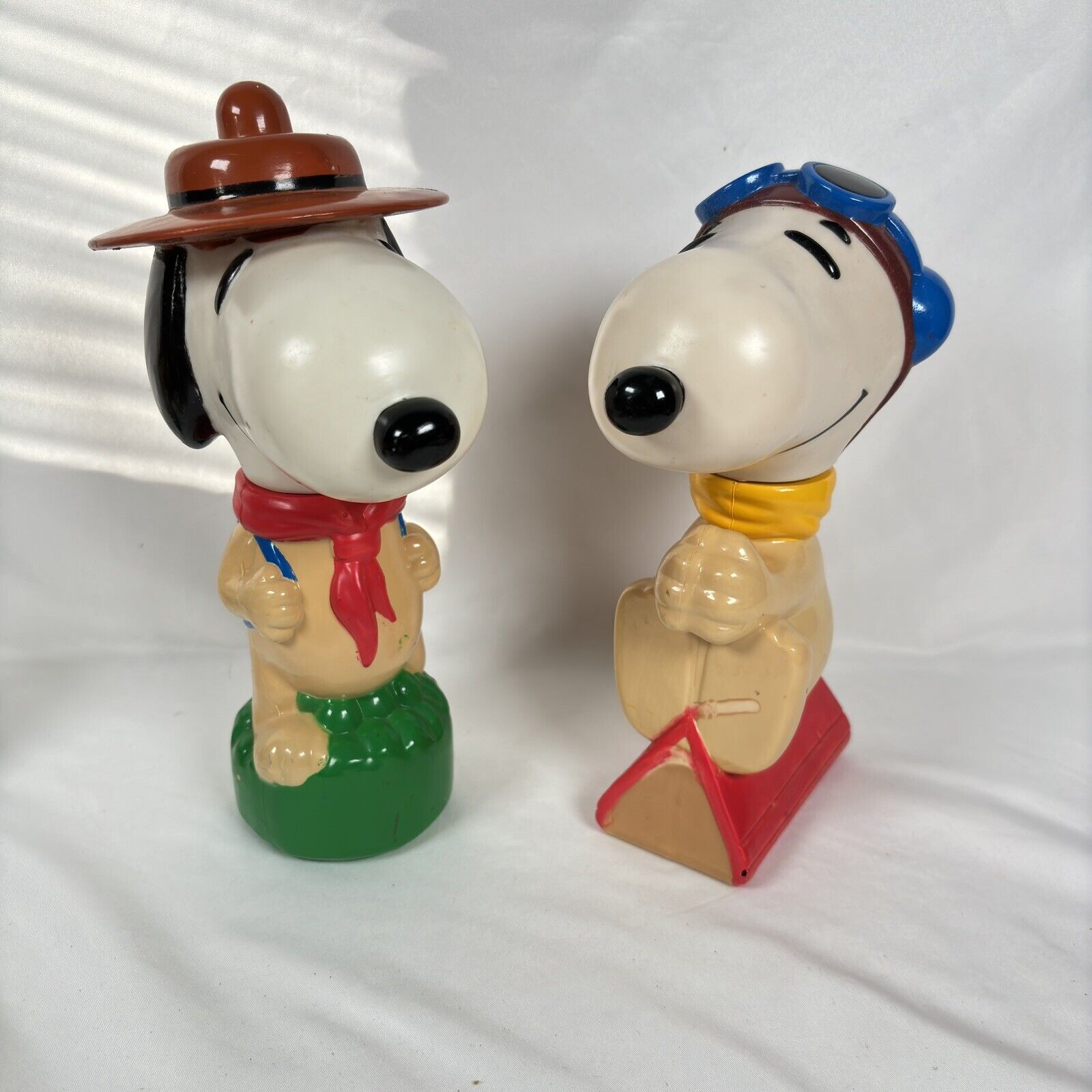 Vintage Snoopy Beagle Scout  + Flying Ace Bubble Bath Empty Bottle Set Of 2