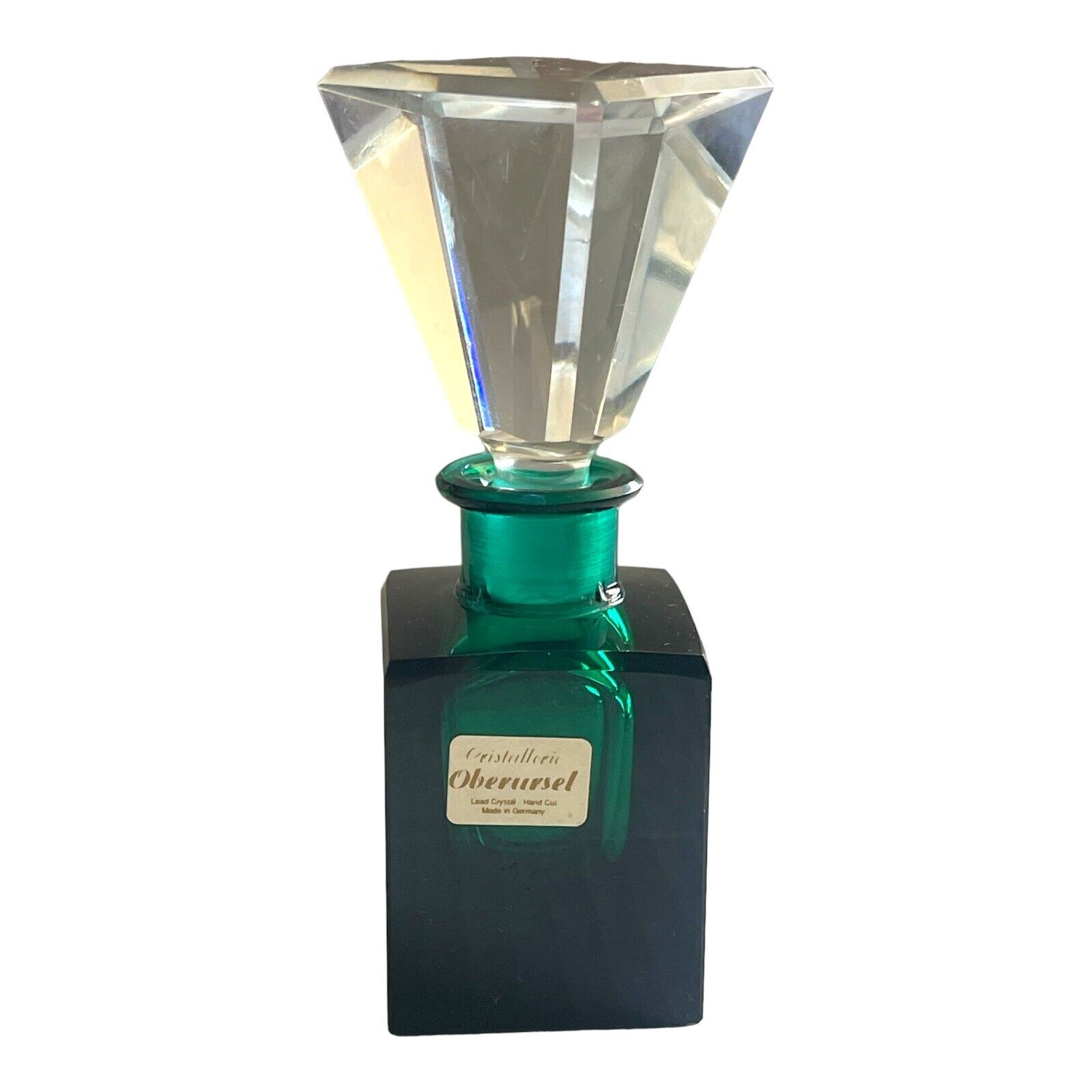Cristallerie Oberursel Perfume Bottle Stopper Lead Crystal Germany Green Empty